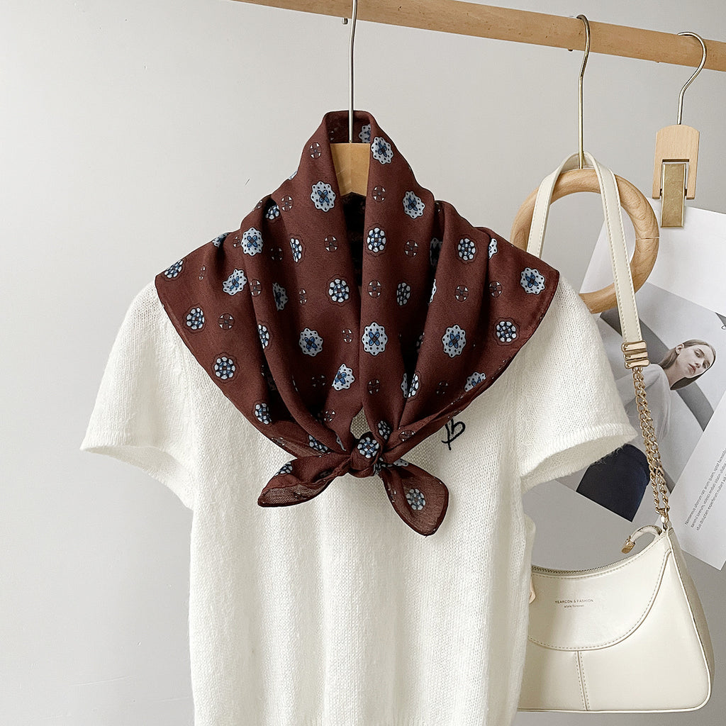 Ditsy Floral Dot Square Bandana Scarf - Wine-Red