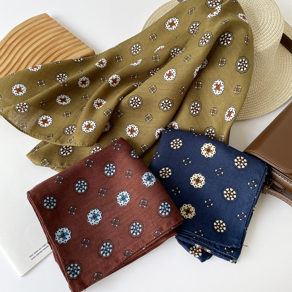 Ditsy Floral Dot Square Bandana Scarf