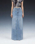 High Waist Denim Column Maxi Skirt - Light-Blue