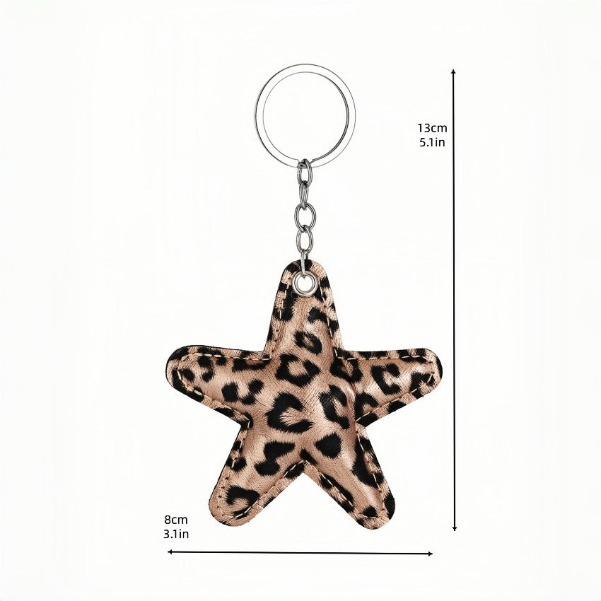Animal Print Star Bag Charm Keychain - Gold