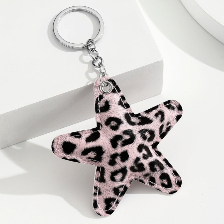 Animal Print Star Bag Charm Keychain - Pink