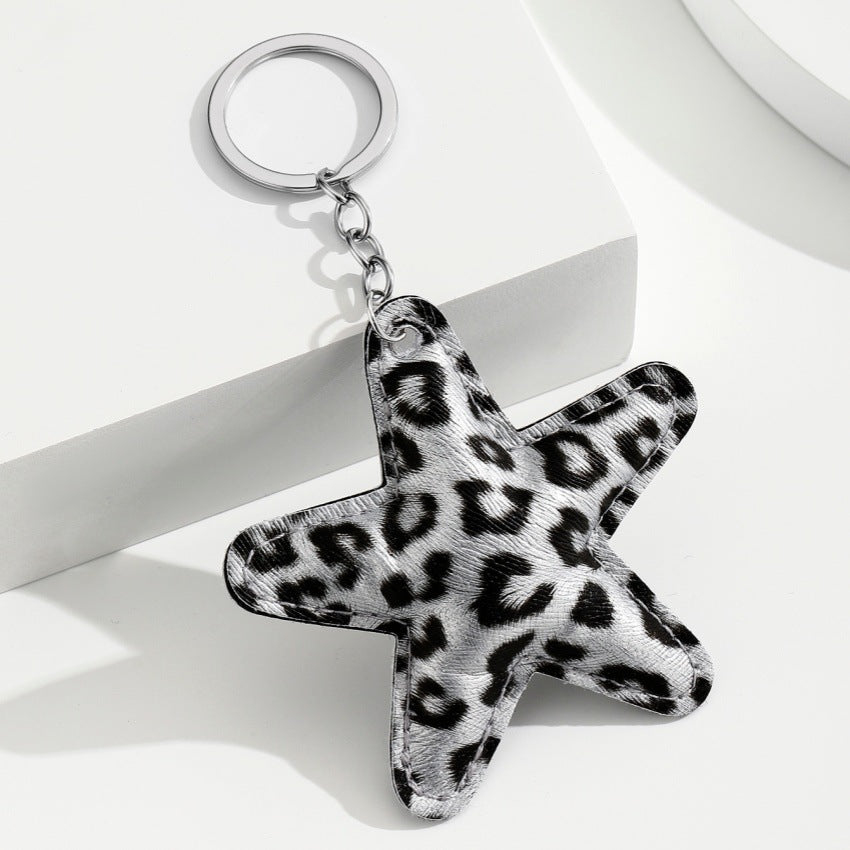 Animal Print Star Bag Charm Keychain - Silvery