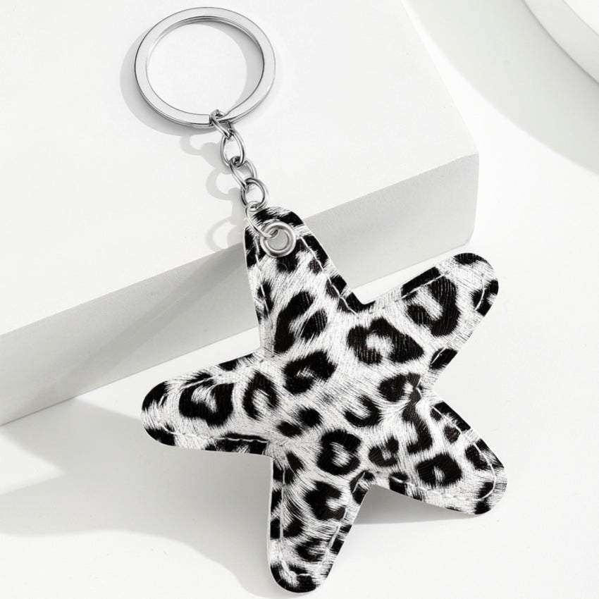 Animal Print Star Bag Charm Keychain - White