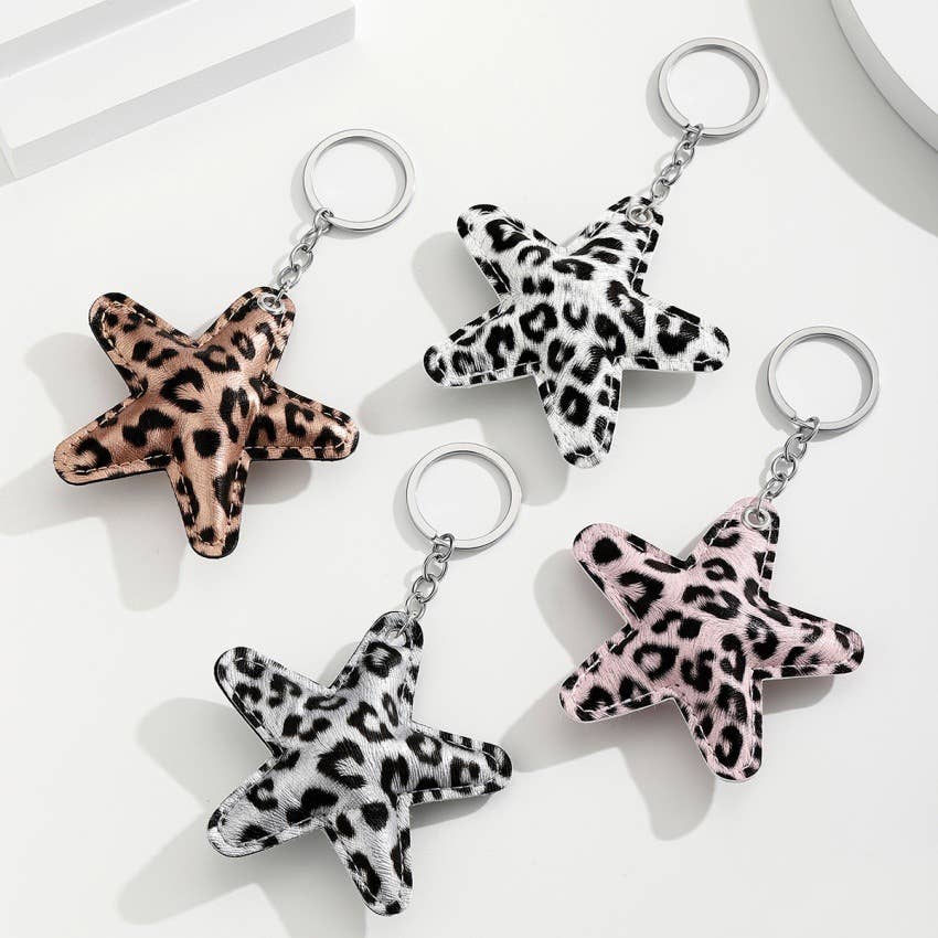 Animal Print Star Bag Charm Keychain