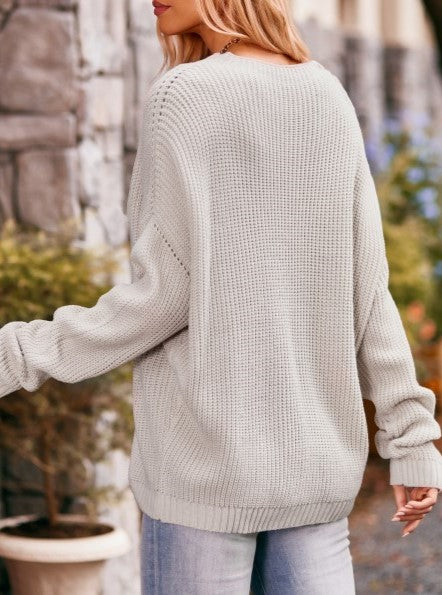 Ribbed Patch Pocket Batwing Sweater - Apricot - 2