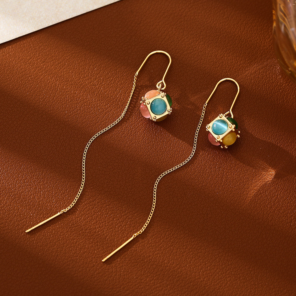 Cat Eye Cube Pendant Necklace and Earrings - Earrings