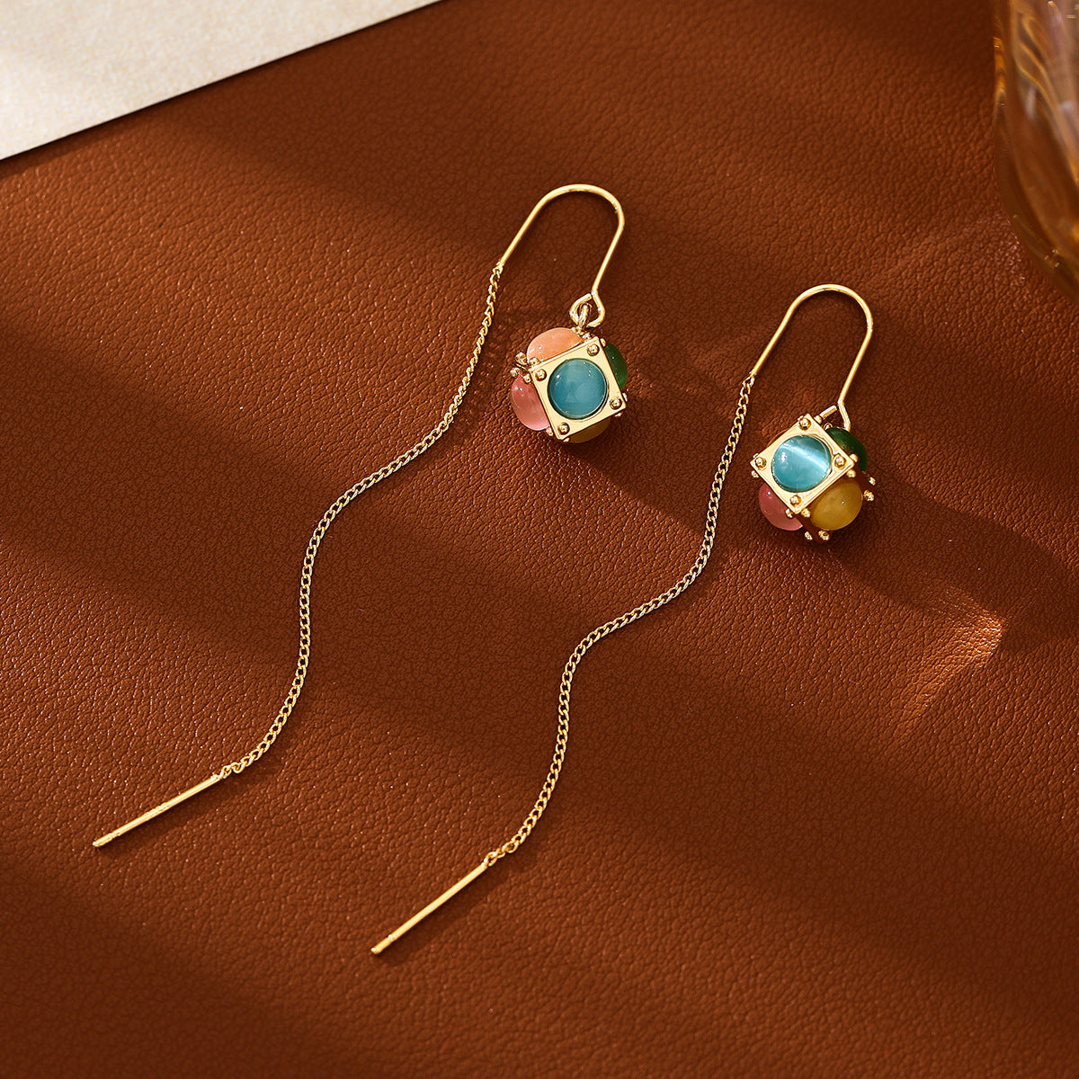 Cat Eye Cube Pendant Necklace and Earrings - Earrings