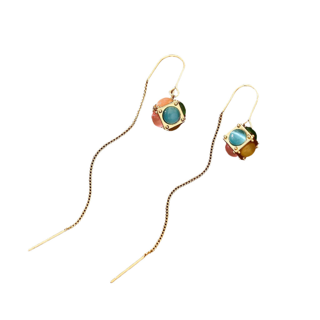 Cat Eye Cube Pendant Necklace and Earrings