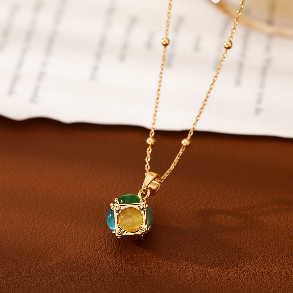 Cat Eye Cube Pendant Necklace and Earrings - view 4