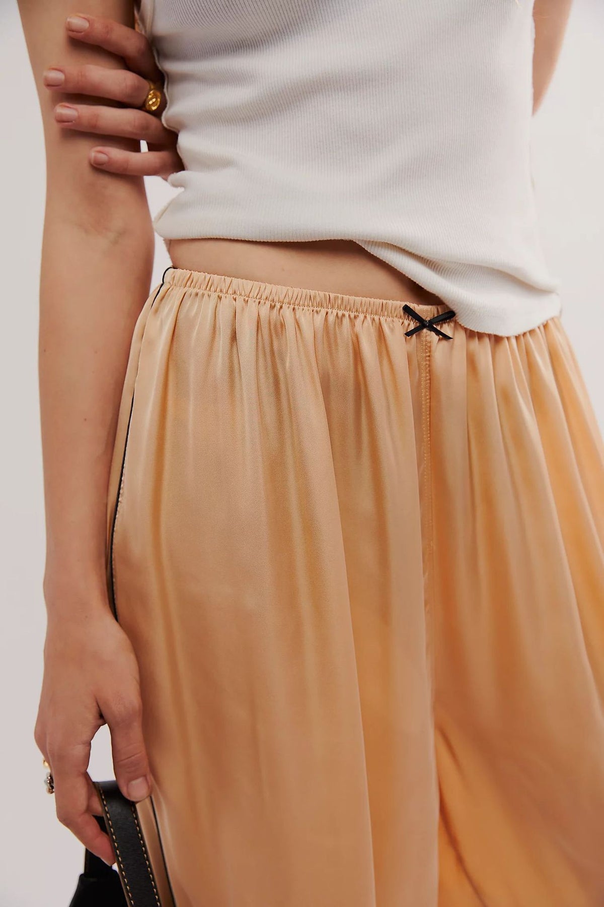 Lace Trim Satin Wide Leg Pants - salmon - 2