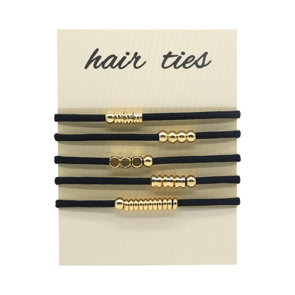 Beaded Elastic Hair Tie Bracelet Set - Black