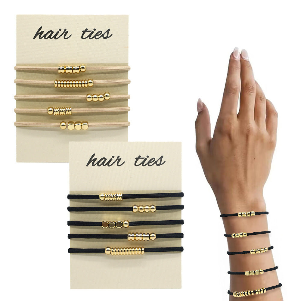 Beaded Elastic Hair Tie Bracelet Set