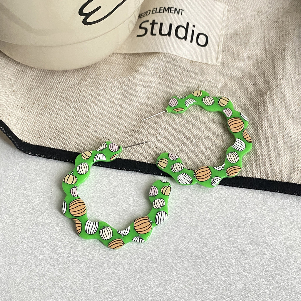 Halloween Skull C Shaped Hoop Earrings - Green