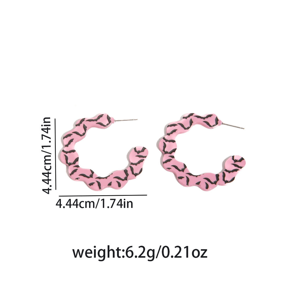 Halloween Skull C Shaped Hoop Earrings - Pink