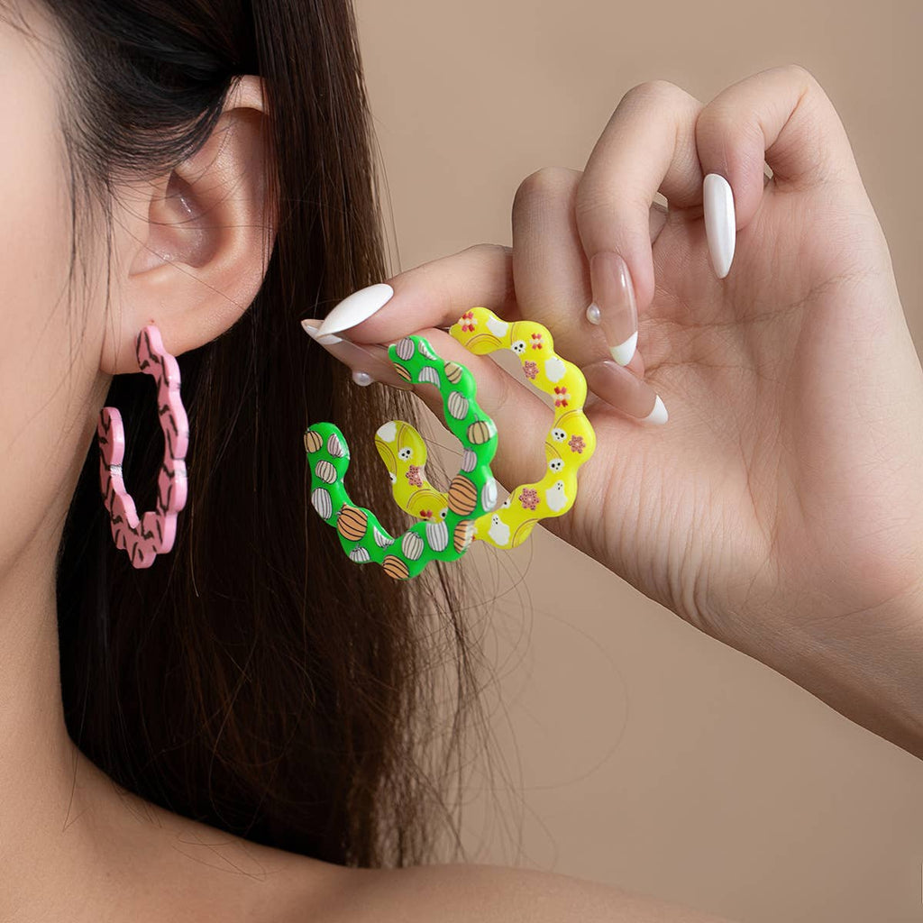 Halloween Skull C Shaped Hoop Earrings