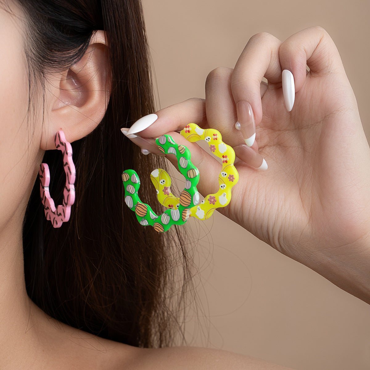 Halloween Skull C Shaped Hoop Earrings - view 1