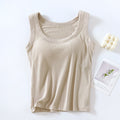 Scoop Neck Padded Bra Ribbed Vest Top - Beige