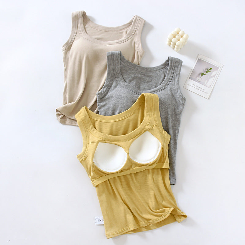 Scoop Neck Padded Bra Ribbed Vest Top