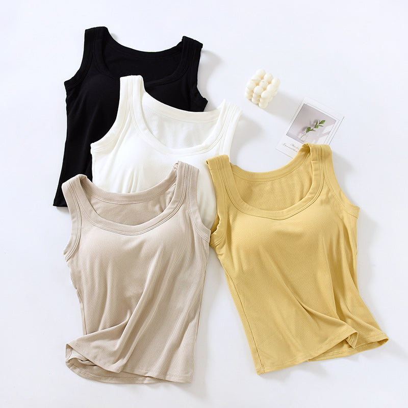 Scoop Neck Padded Bra Ribbed Vest Top - view 2