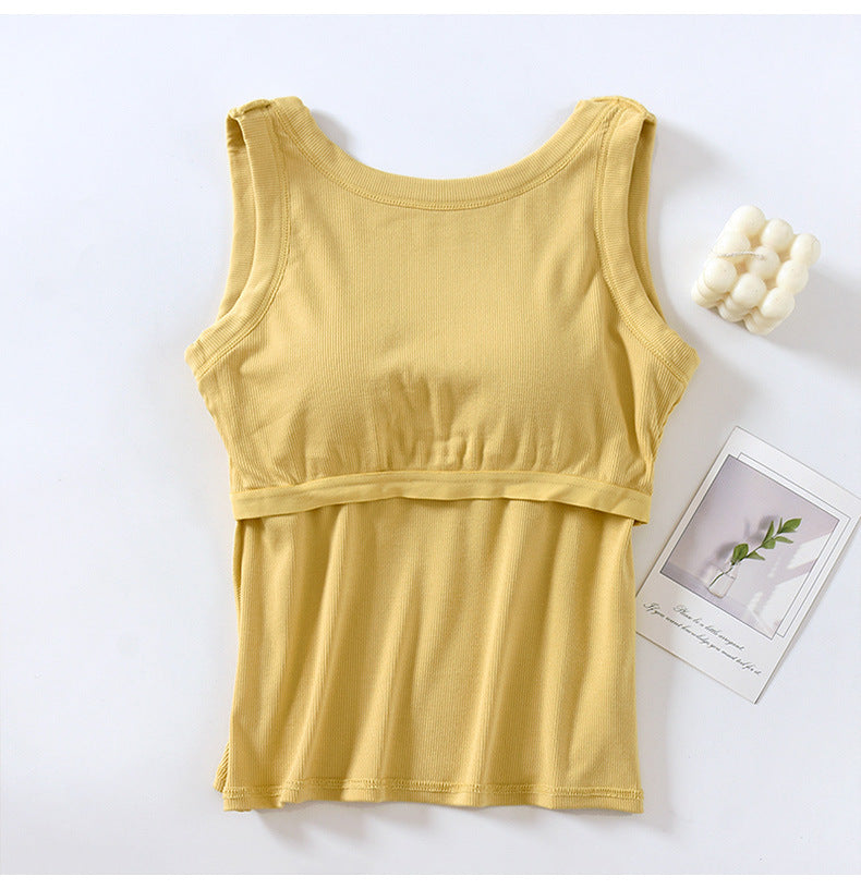 Scoop Neck Padded Bra Ribbed Vest Top - yellow - 1