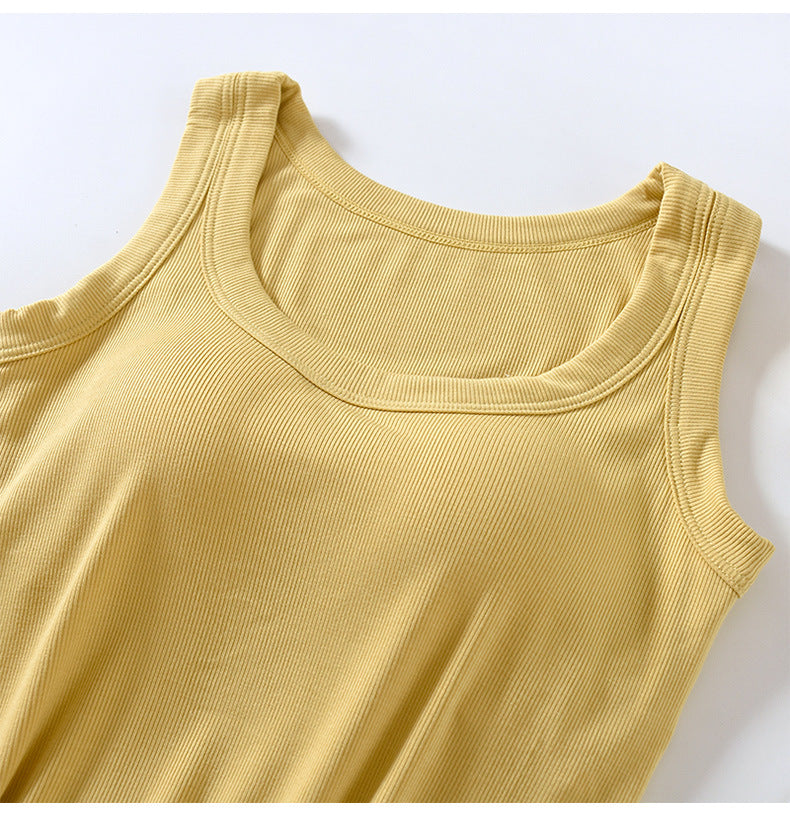 Scoop Neck Padded Bra Ribbed Vest Top - yellow - 4