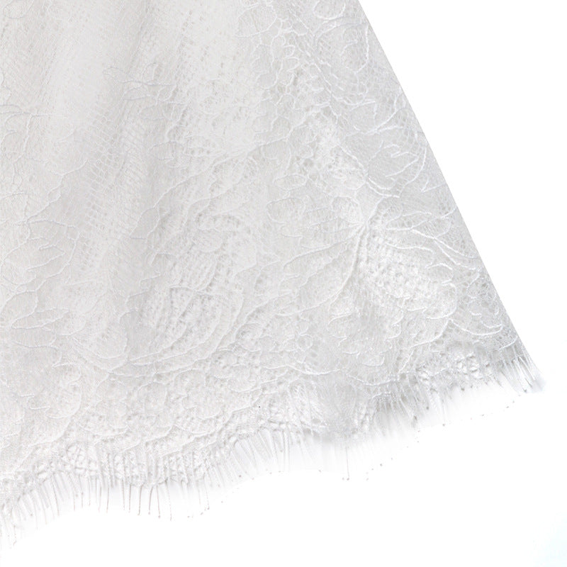 Lace Hem Belted Button Midi Skirt - White - 1