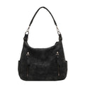 Distressed Faux Leather Hobo Shoulder Bag - Black