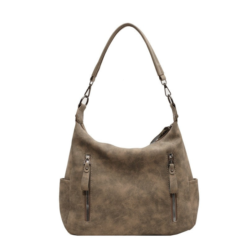 Distressed Faux Leather Hobo Shoulder Bag