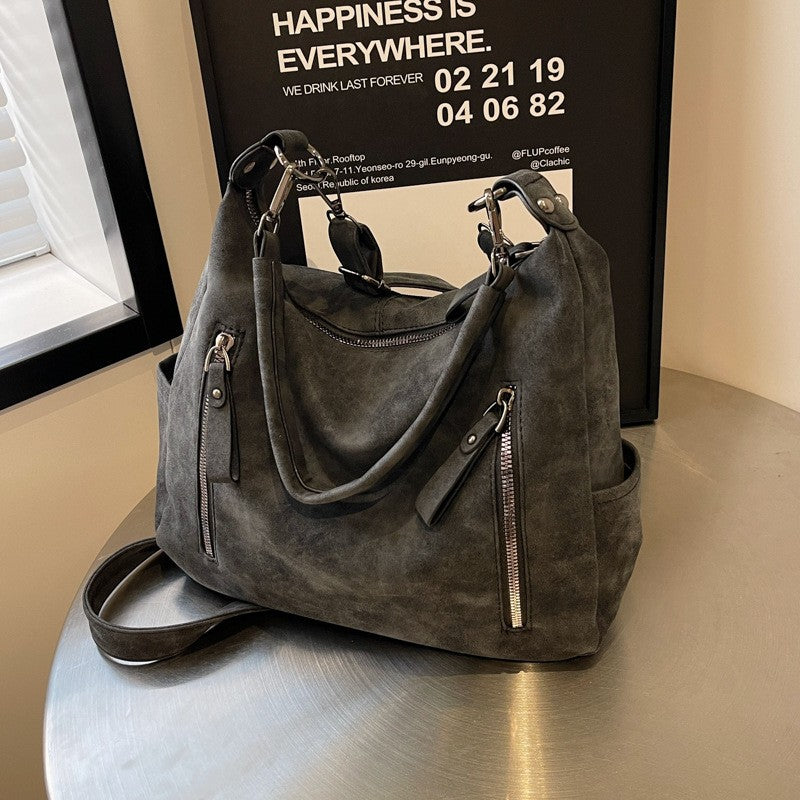 Distressed Faux Leather Hobo Shoulder Bag