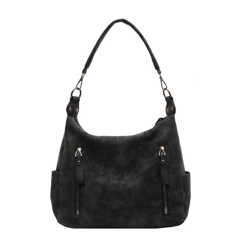 Distressed Faux Leather Hobo Shoulder Bag