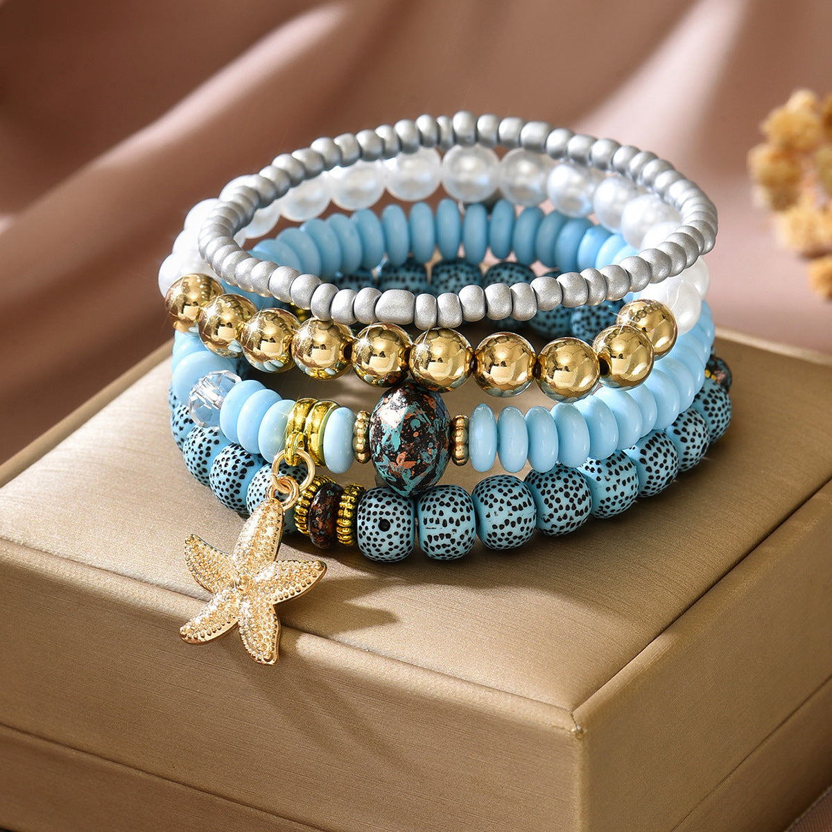Seashell Charm Stackable Beaded Bracelet Set - C1