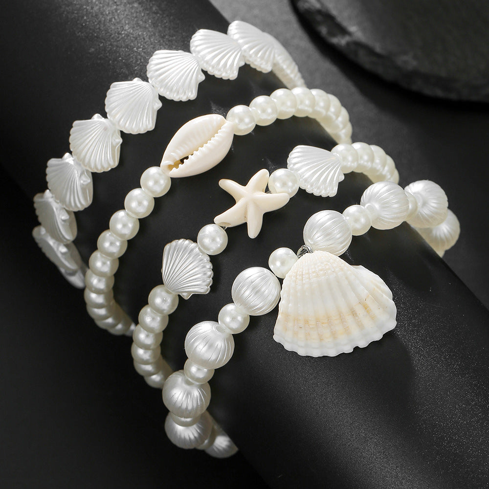 Seashell Charm Stackable Beaded Bracelet Set - C2