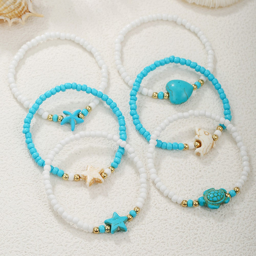 Seashell Charm Stackable Beaded Bracelet Set - C3