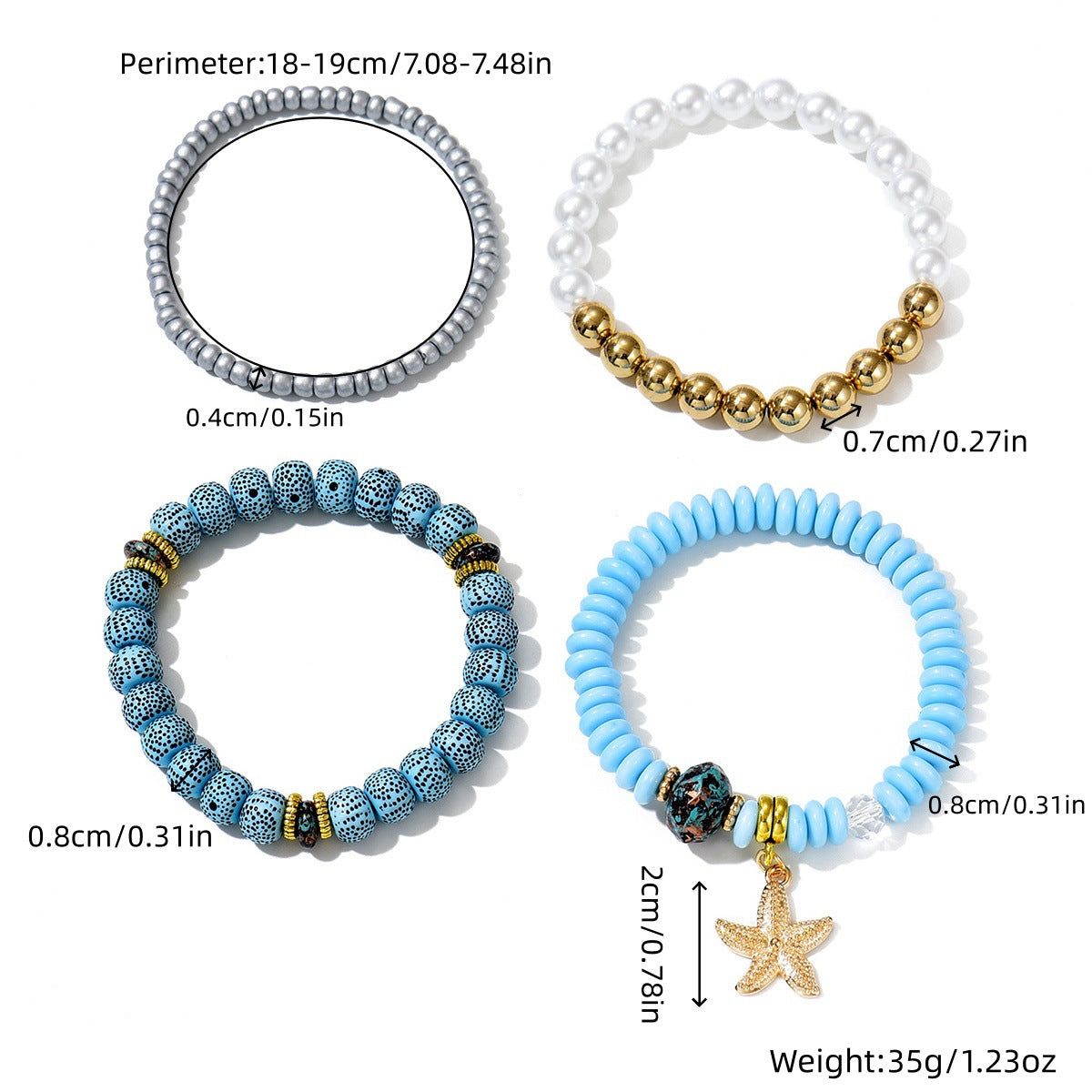 Seashell Charm Stackable Beaded Bracelet Set