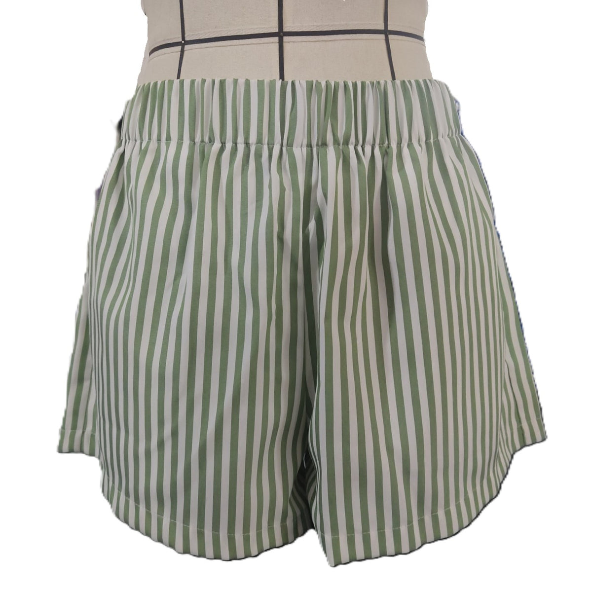 Wide Leg Striped Pull On Summer Shorts - Green