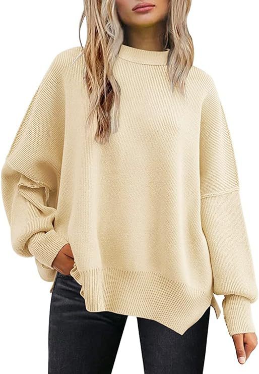 Oversized Mock Neck Split Hem Tunic Sweater - Apricot