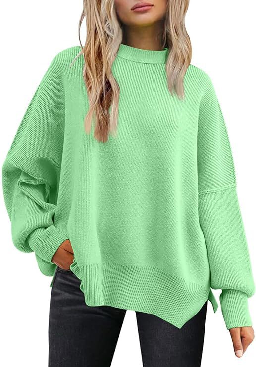 Oversized Mock Neck Split Hem Tunic Sweater - Mint