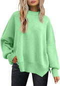 Oversized Mock Neck Split Hem Tunic Sweater - Mint