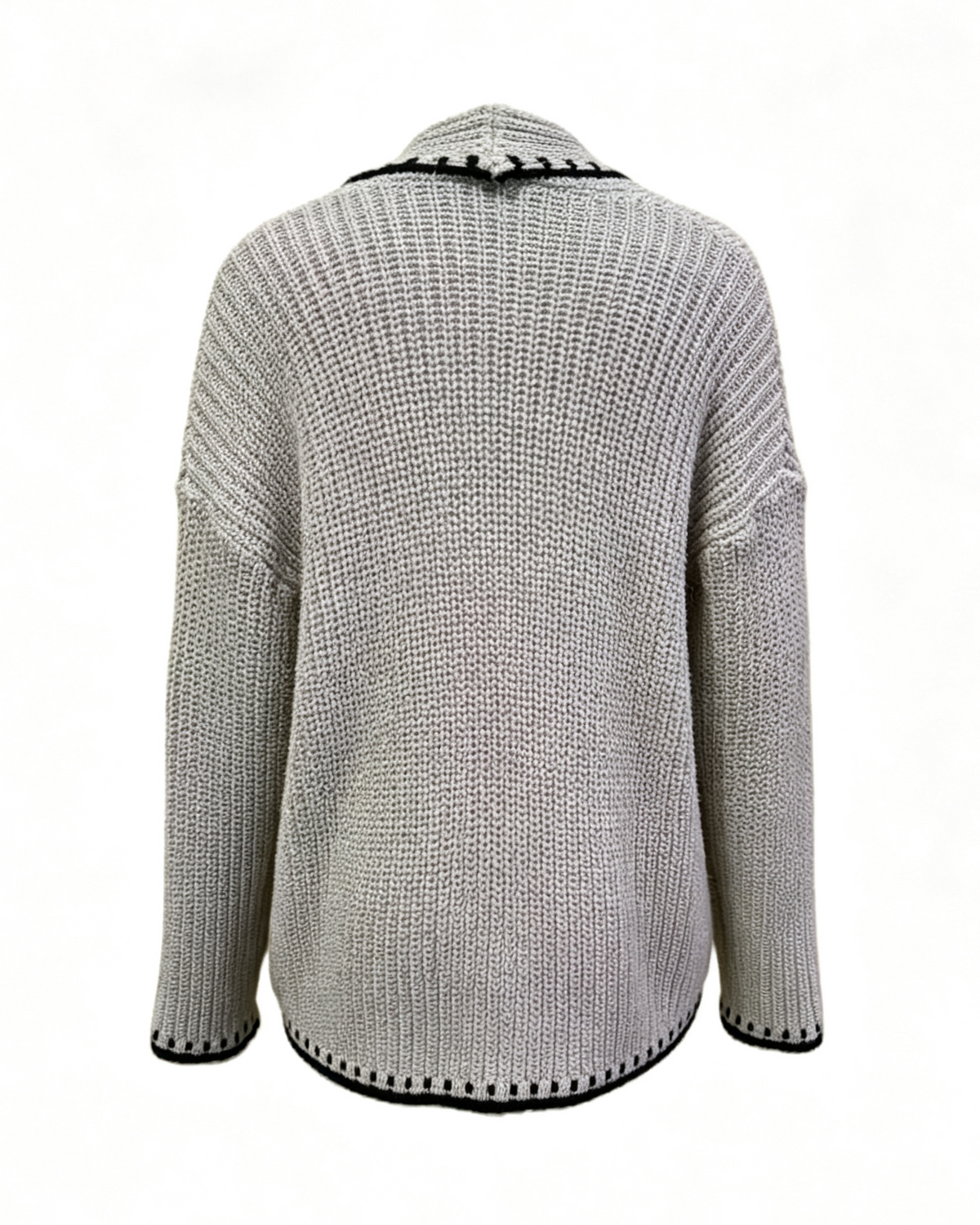 Chunky Rib Cardigan With Blanket Stitch Trim - Khaki - 2