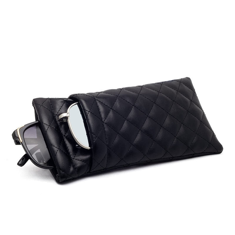 Quilted Snap Top Sunglasses Pouch - Black