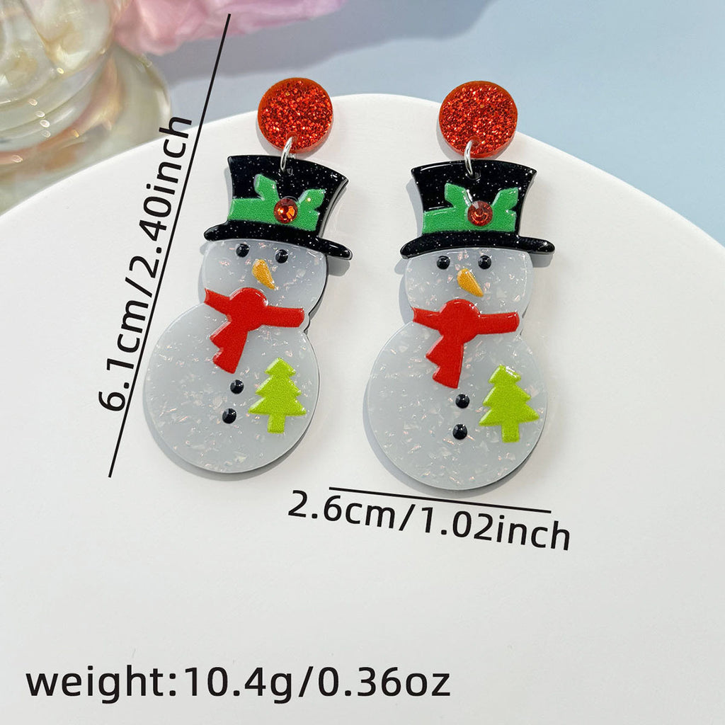 Cheerful Snowman Acrylic Drop Earrings - White