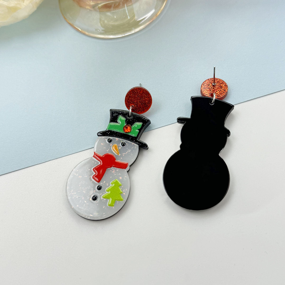 Cheerful Snowman Acrylic Drop Earrings - White - 2