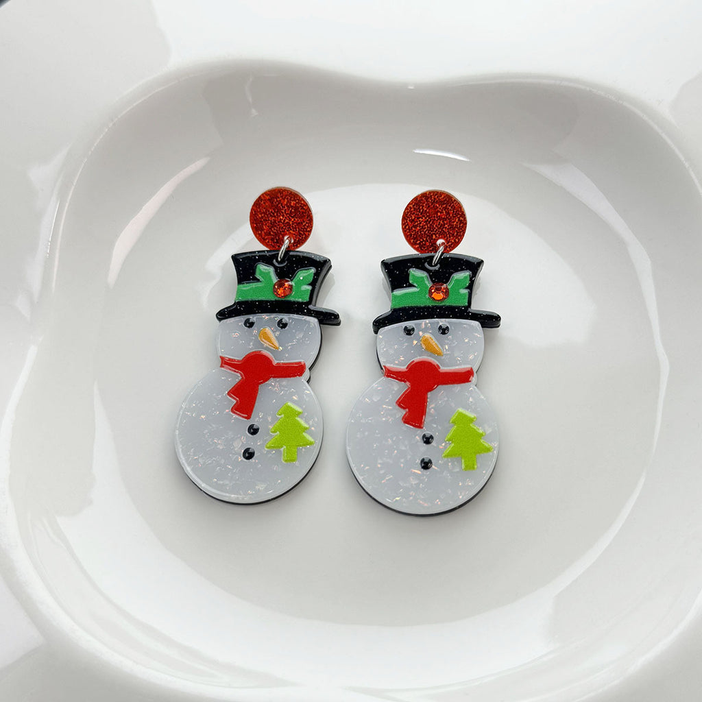 Cheerful Snowman Acrylic Drop Earrings - White - 3