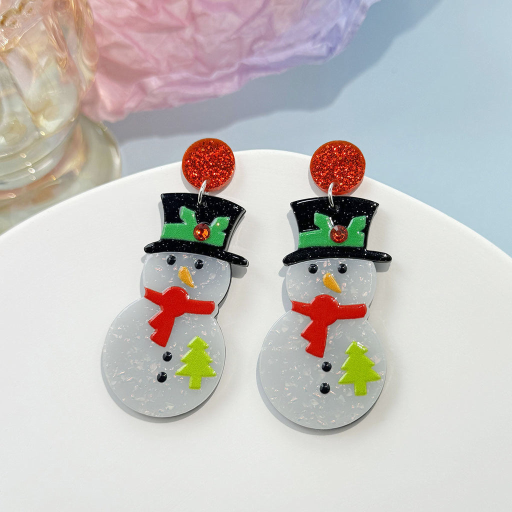 Cheerful Snowman Acrylic Drop Earrings - White - 4
