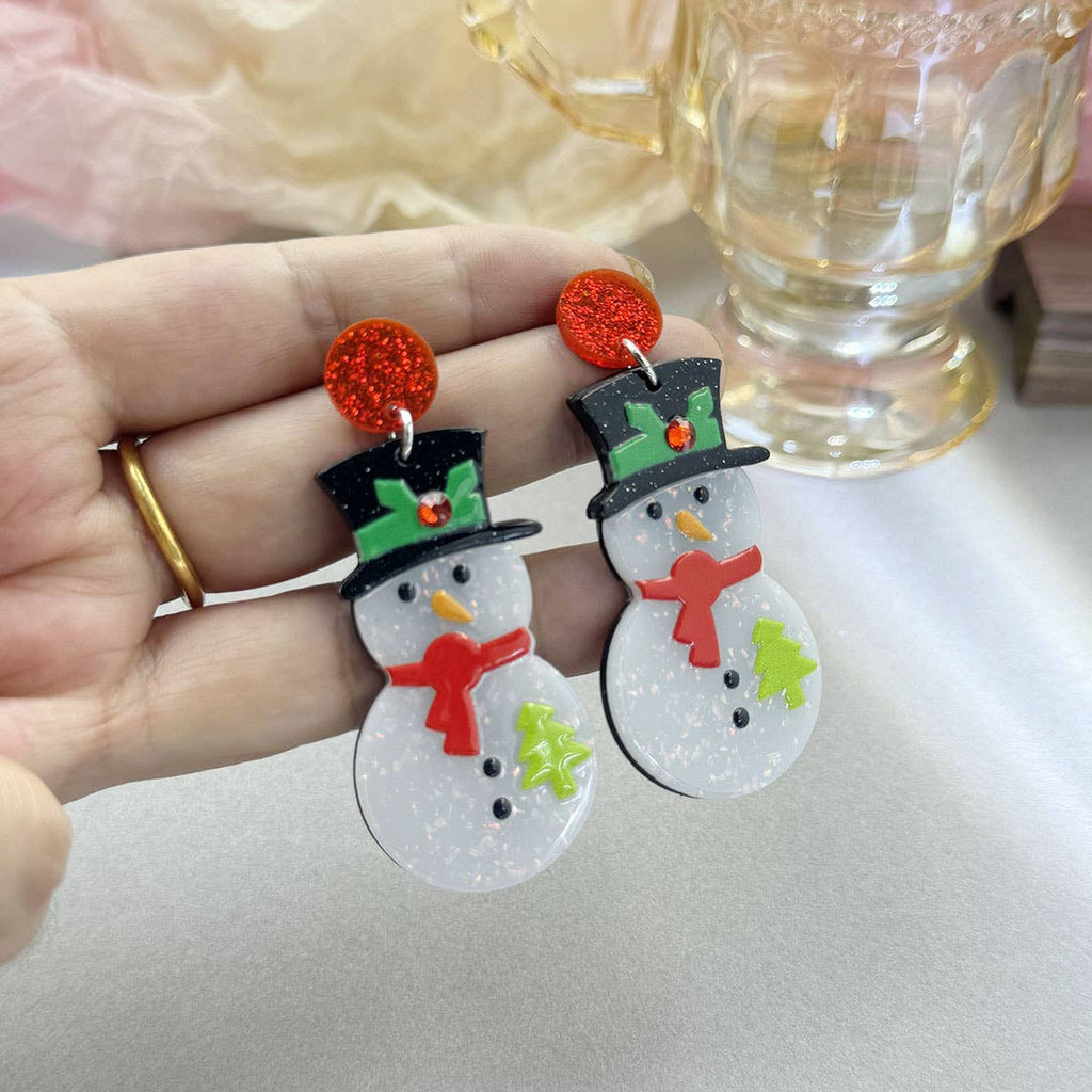 Cheerful Snowman Acrylic Drop Earrings