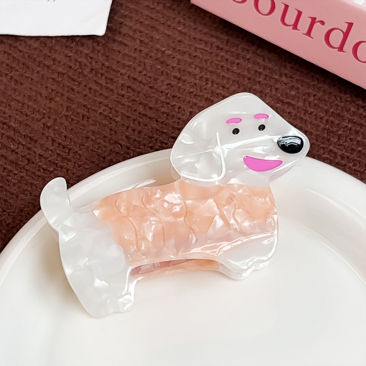 Dachshund Dog Acetate Hair Claw Clip - Pink