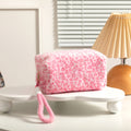 Furry Animal Print Wristlet Makeup Case - Pink