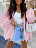 Oversized Batwing Sleeve Fluffy Knit Cardigan - Pink
