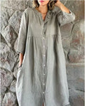 Oversized Cotton Button Front Midi Dress - Grey