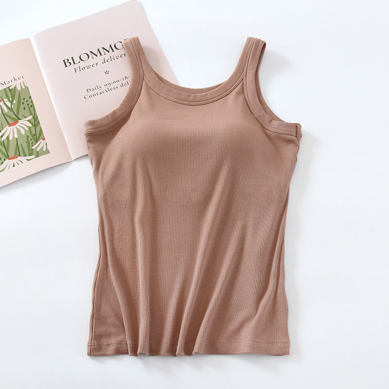 Ribbed Scoop Neck Shelf Bra Tank - coca